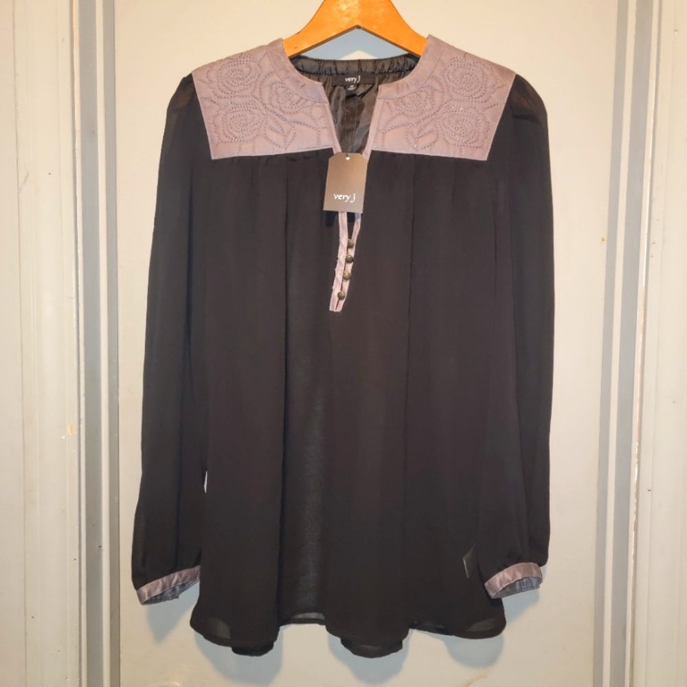 Very J women's black sheer blouse